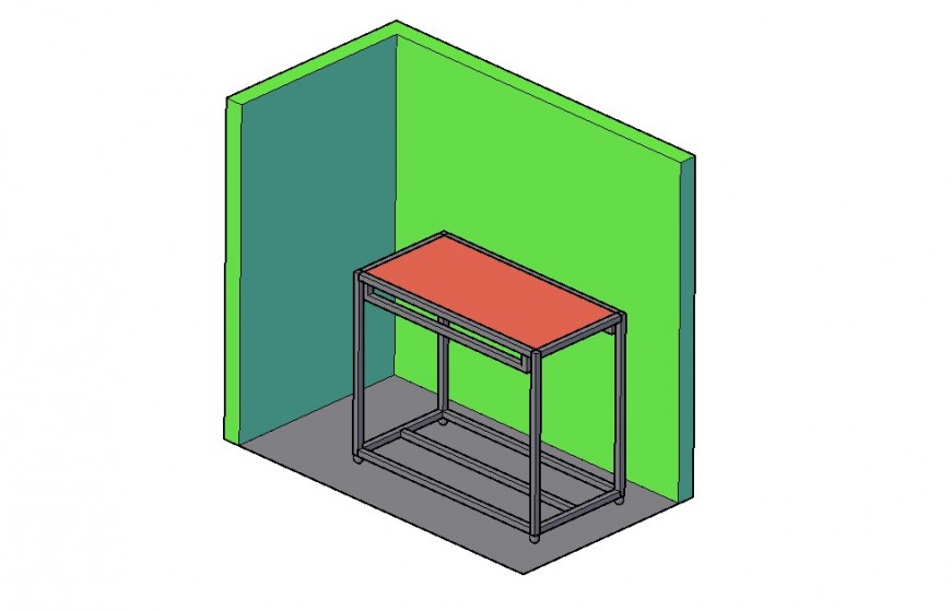 3D drawing of table detail with sidewall detail and front wall detail dwg file